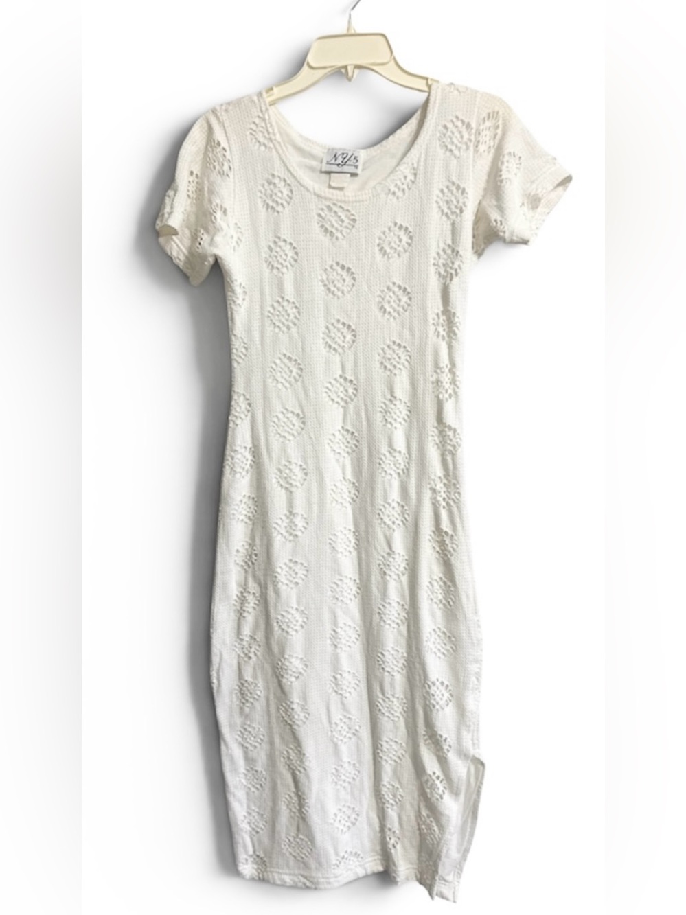 VTG eyelet midi dress white 11/12 (S) 90s coastal boho fitted